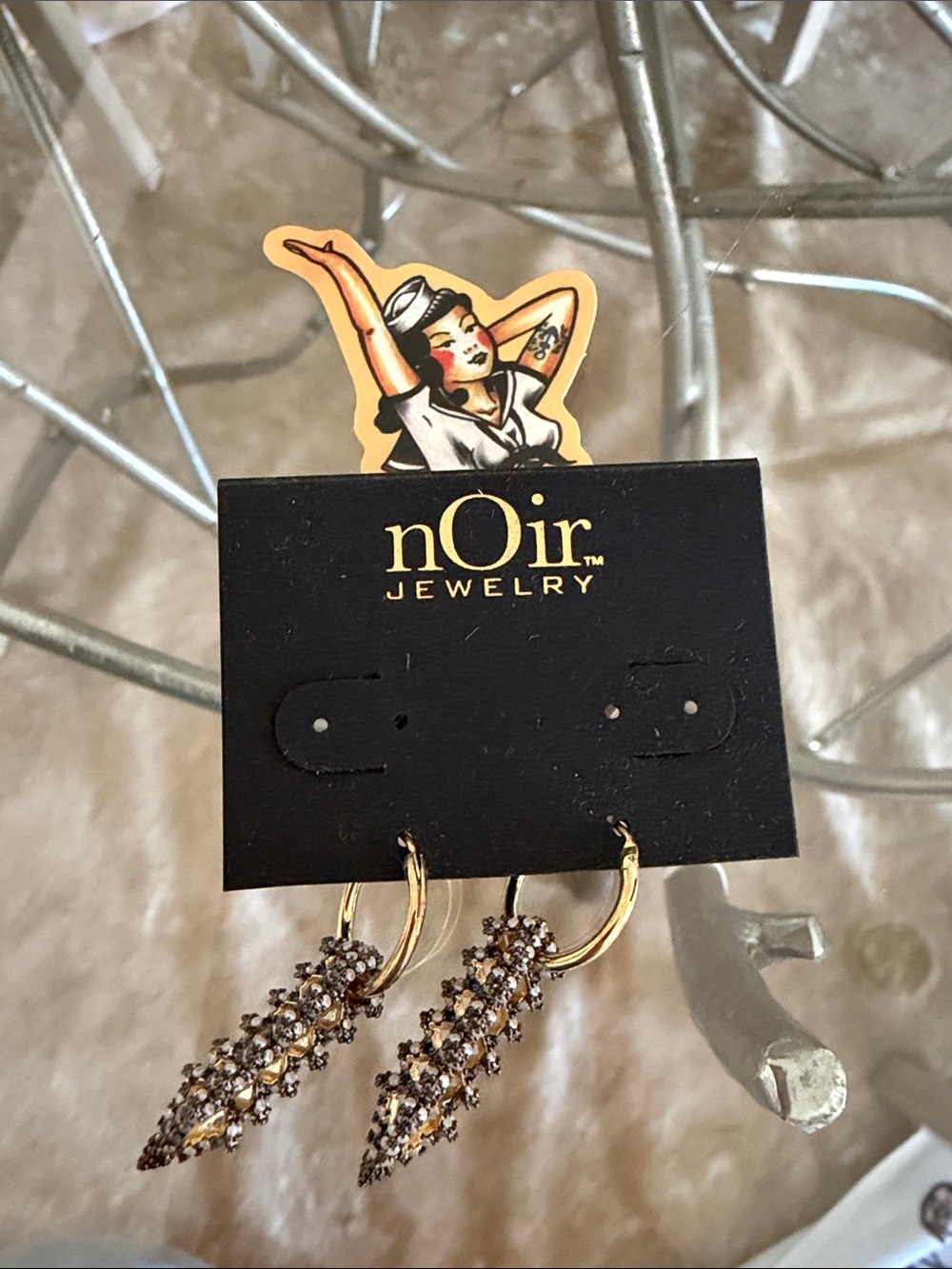 nOir Jewelry Gold Hoop Earrings with Crystal Spike Drops